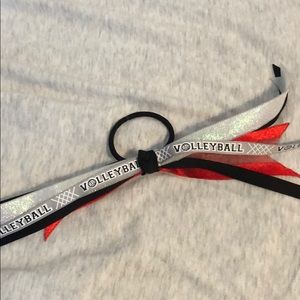 Volleyball Sparkle Ribbon Ponytail Holder